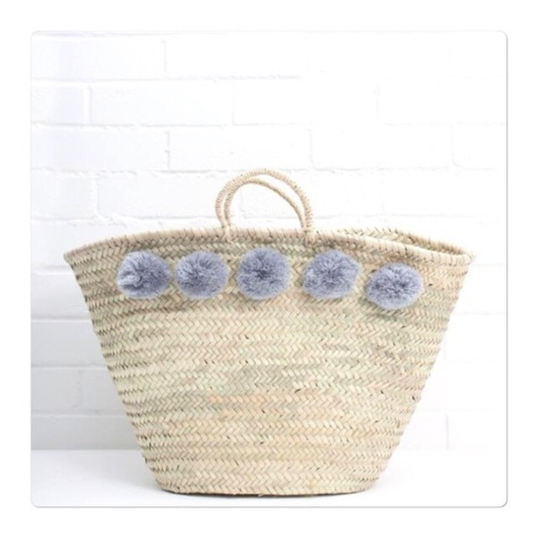 Großer Bohemian Pom Pom Korb